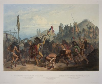 Bisondans van de Mandan-indianen voor hun medicijnhut door Karl Bodmer